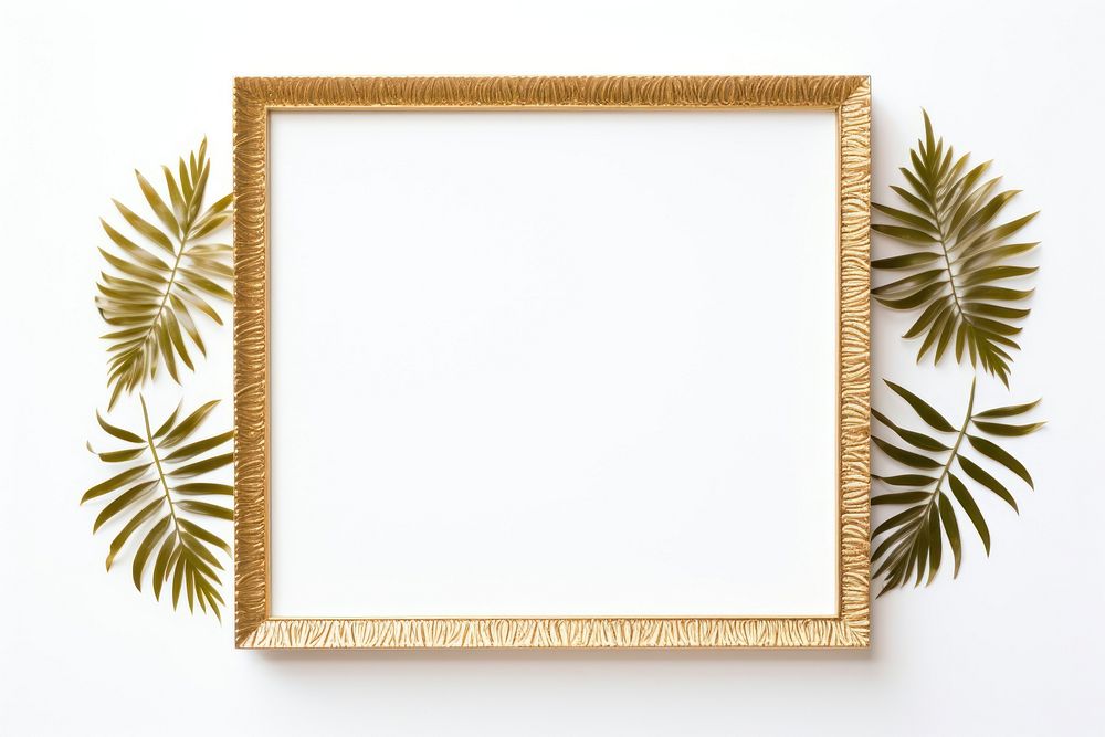 Botanical gold rectangle frame white background.