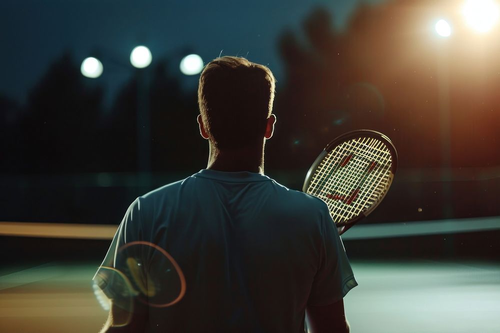Man playing tennis adult outdoors racket.