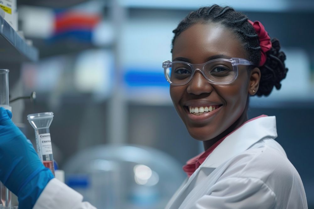 Scientist smiling scientist glasses holding.