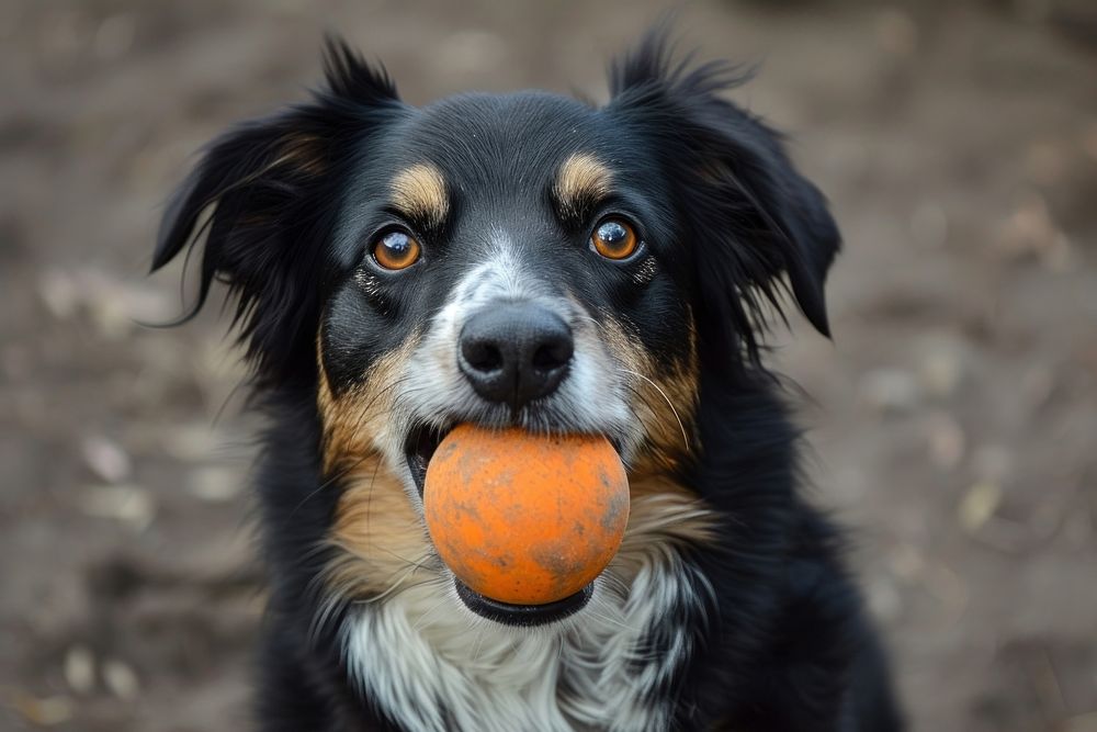 Dog with ball animal mammal puppy.