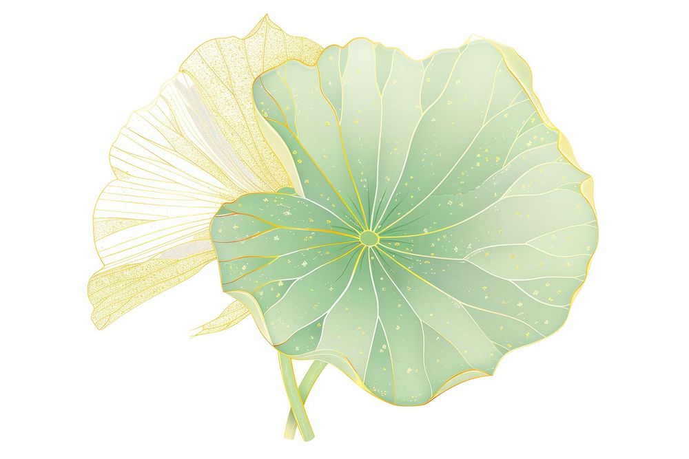 Chinese lotus leaf greenor yellow plant art white background.