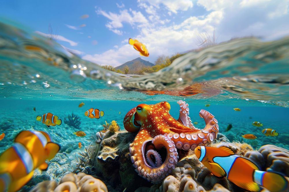 Fish underwater outdoors octopus.