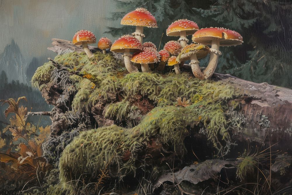 A group of mushrooms painting fungus plant.