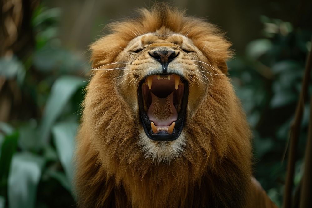 Lion roaring wildlife mammal animal.