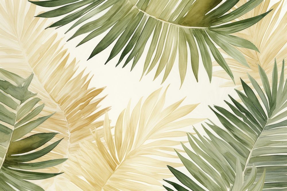 Green palm leaves watercolor backgrounds painting pattern.