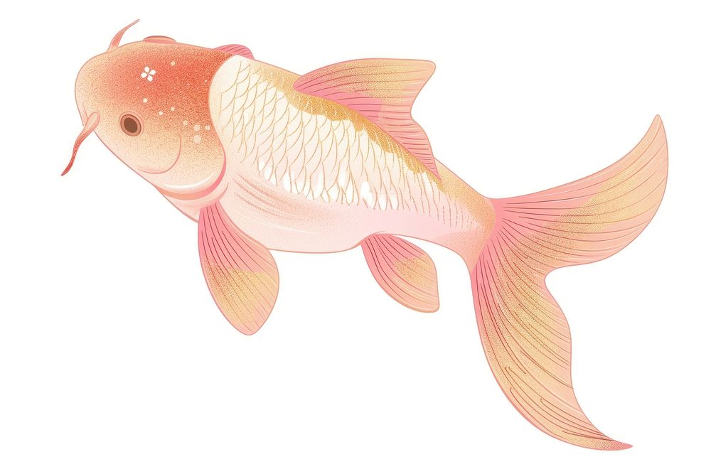 Koi fish straight face goldfish animal white background.