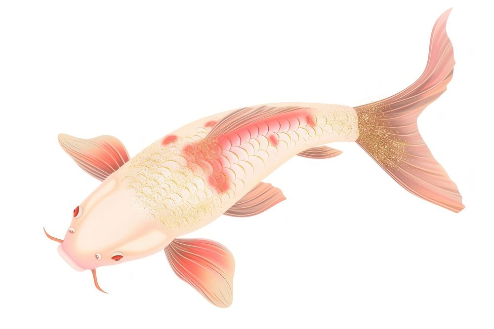 Koi fish straight face animal white background underwater.