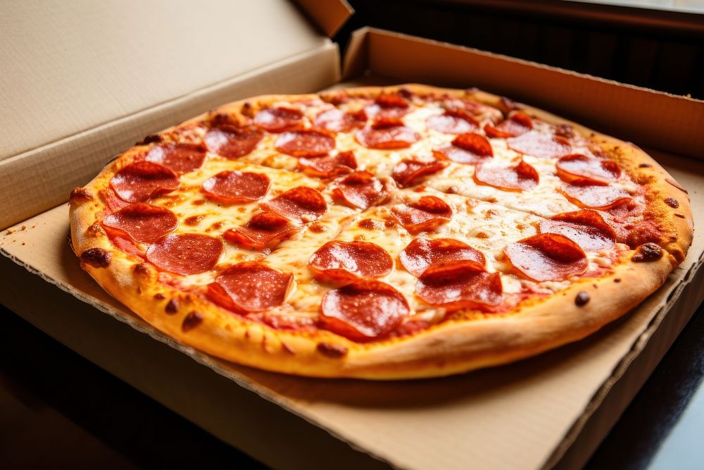 Pepperoni pizza in a box pepperoni food pepperoni pizza.