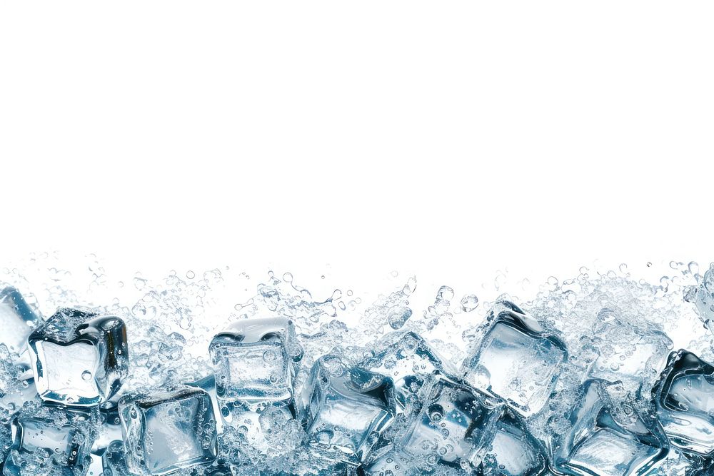 Pile of small ice cubes backgrounds snow white background.