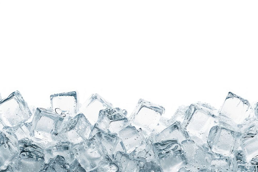 Pile of small ice cubes backgrounds crystal white background.