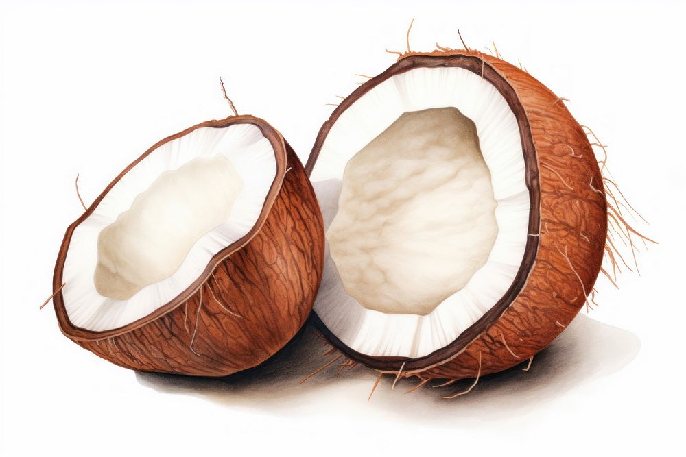 Vintage drawing of coconut white background freshness produce.