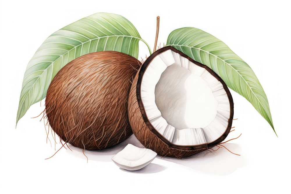 Vintage drawing of coconut plant fruit food.