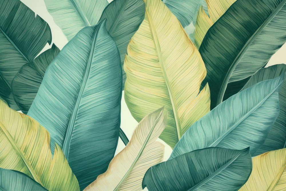 Vintage drawing of banana leaf pattern backgrounds plant vegetation.