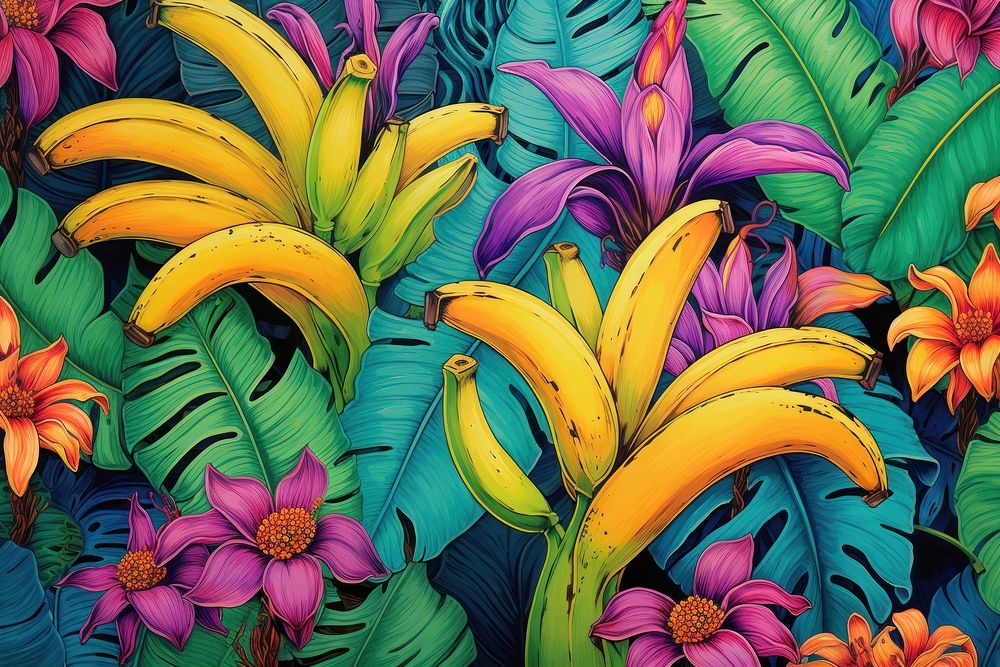 Vintage drawing of banana pattern flower backgrounds tropics.