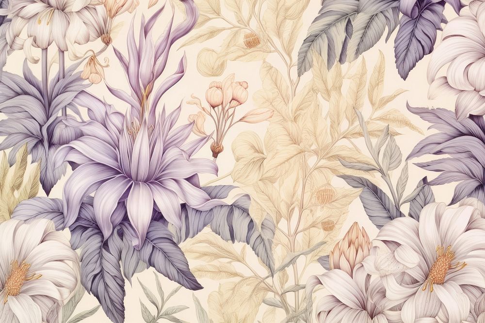 Vintage drawing of flowers pattern backgrounds plant freshness.