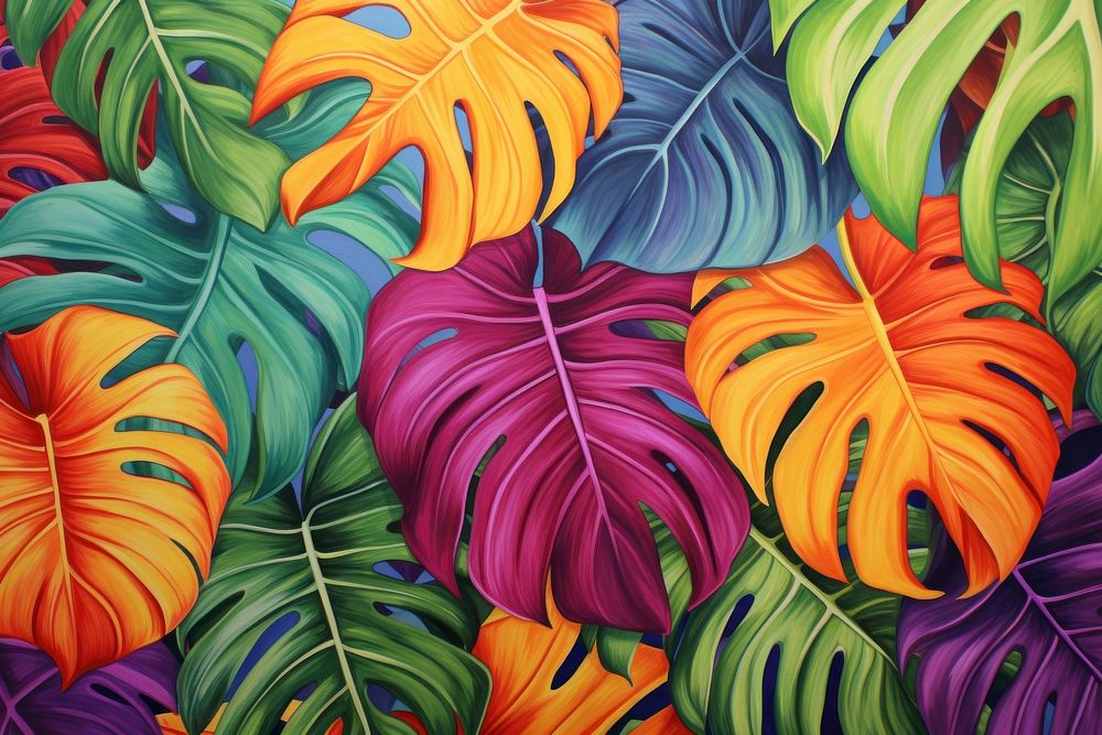 Vintage drawing of monstera leaf pattern backgrounds painting tropics.
