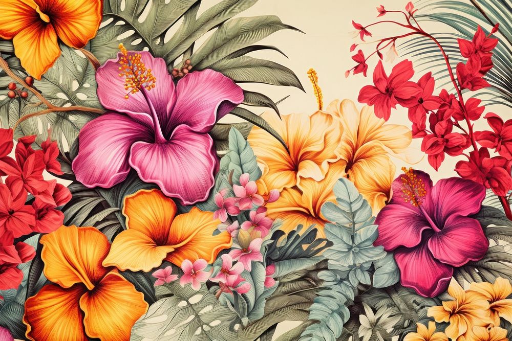 Vintage drawing of safari pattern flower backgrounds plant.