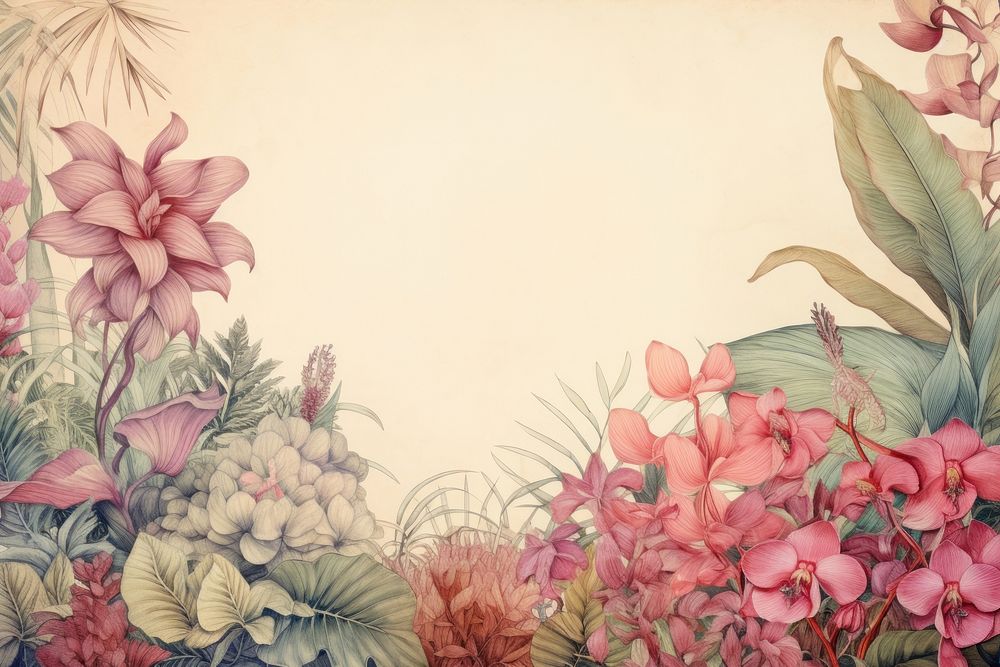 Vintage drawing of safari flower backgrounds pattern.