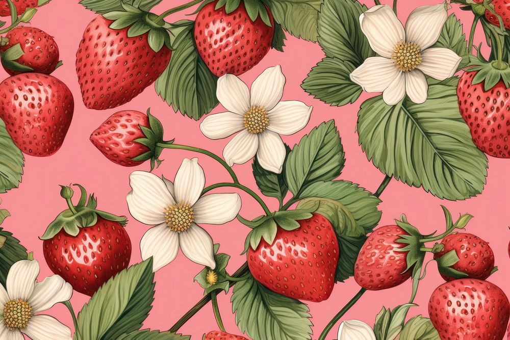Vintage drawing of strawberry smoothie pattern backgrounds flower fruit.