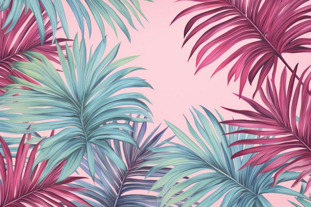 Vintage drawing of palm leaves pattern backgrounds outdoors tropics.