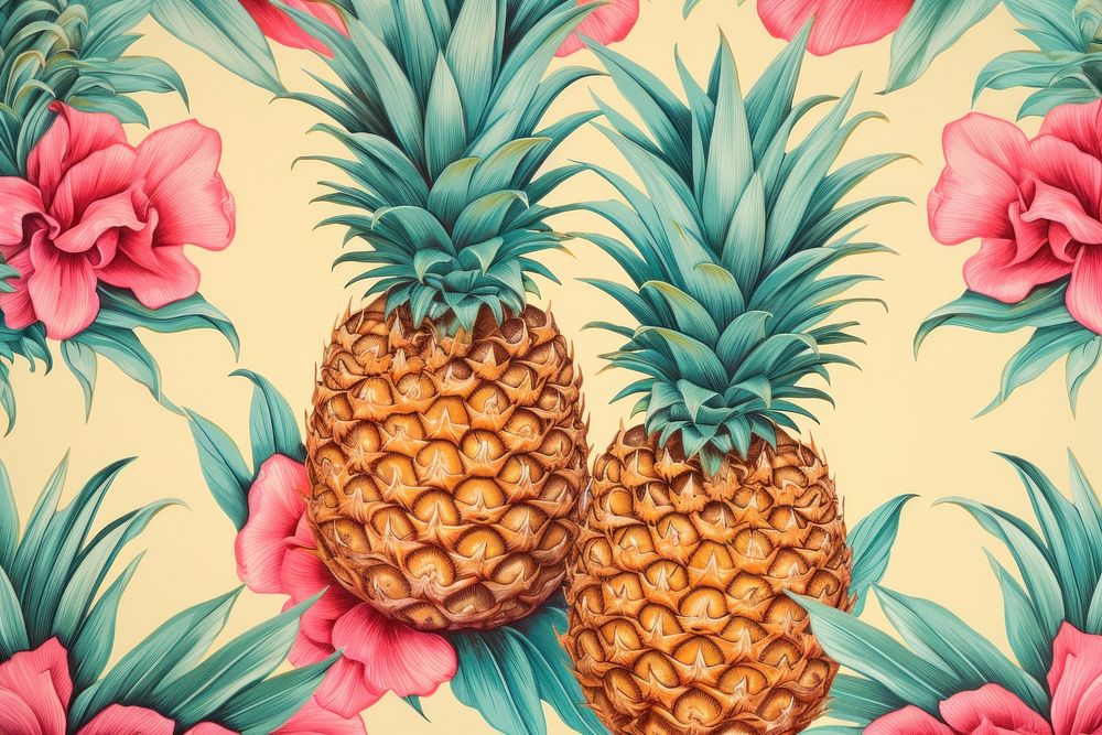 Vintage drawing of pineapple pattern backgrounds plant fruit.