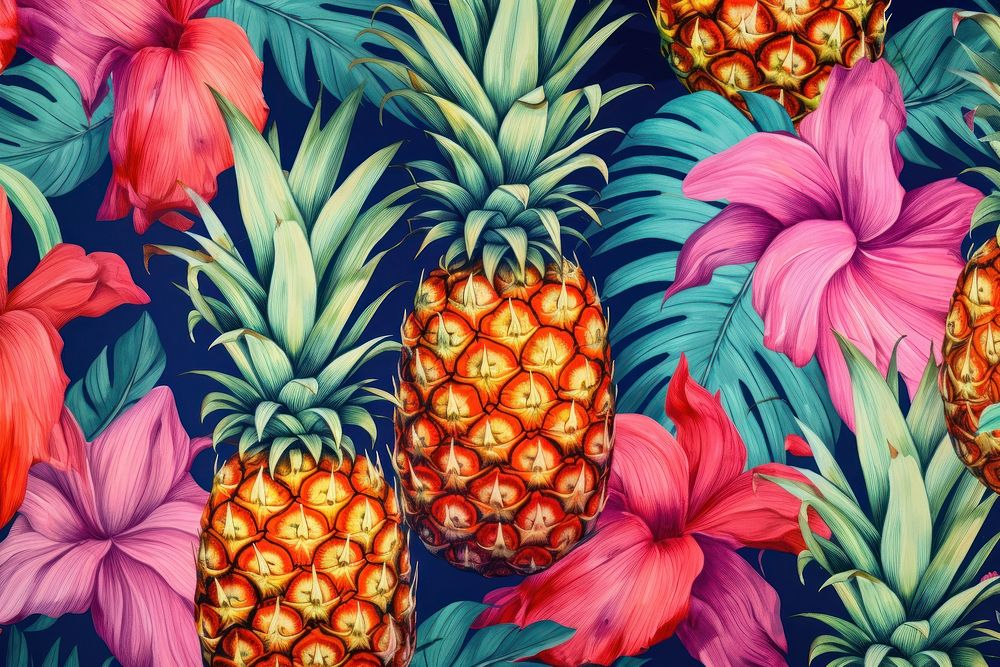 Vintage drawing of pineapple pattern backgrounds plant fruit.