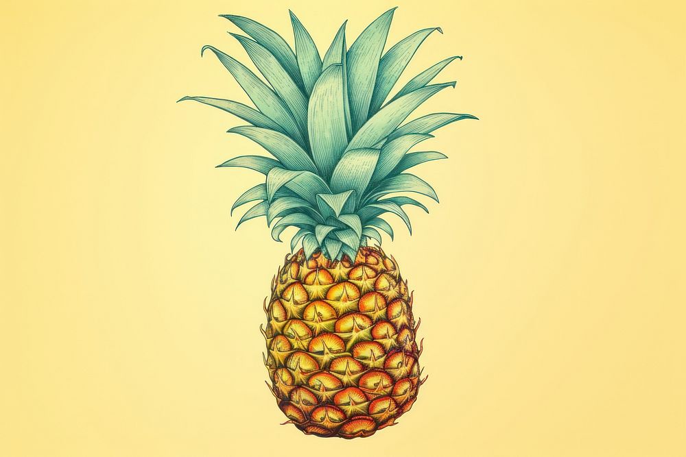 Vintage drawing of pineapple fruit plant food.