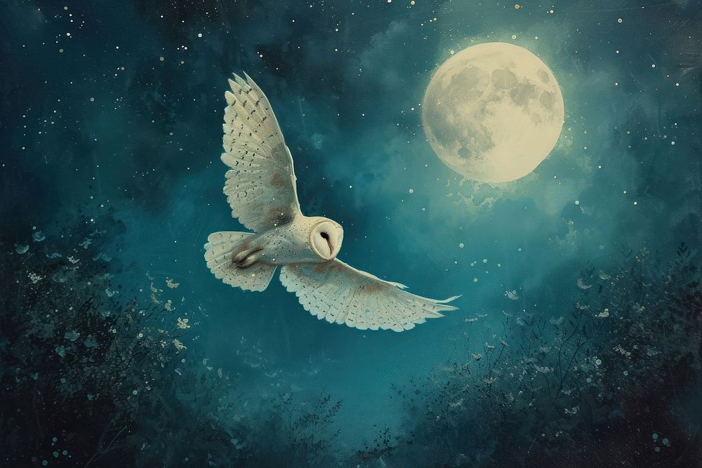 Hunt Owl night moon owl. | Premium Photo Illustration - rawpixel