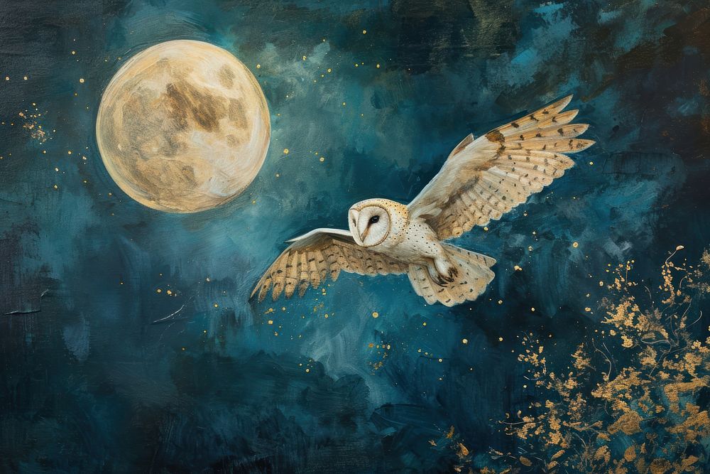 A Hunt Owl painting night moon.