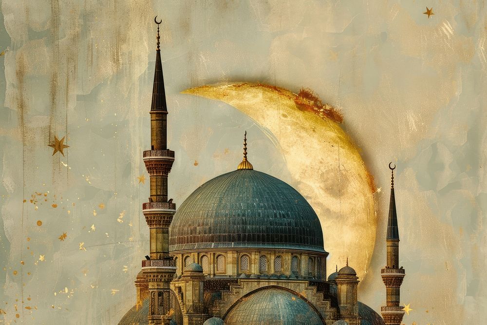 The Islamic Luxury Mosque architecture painting crescent.