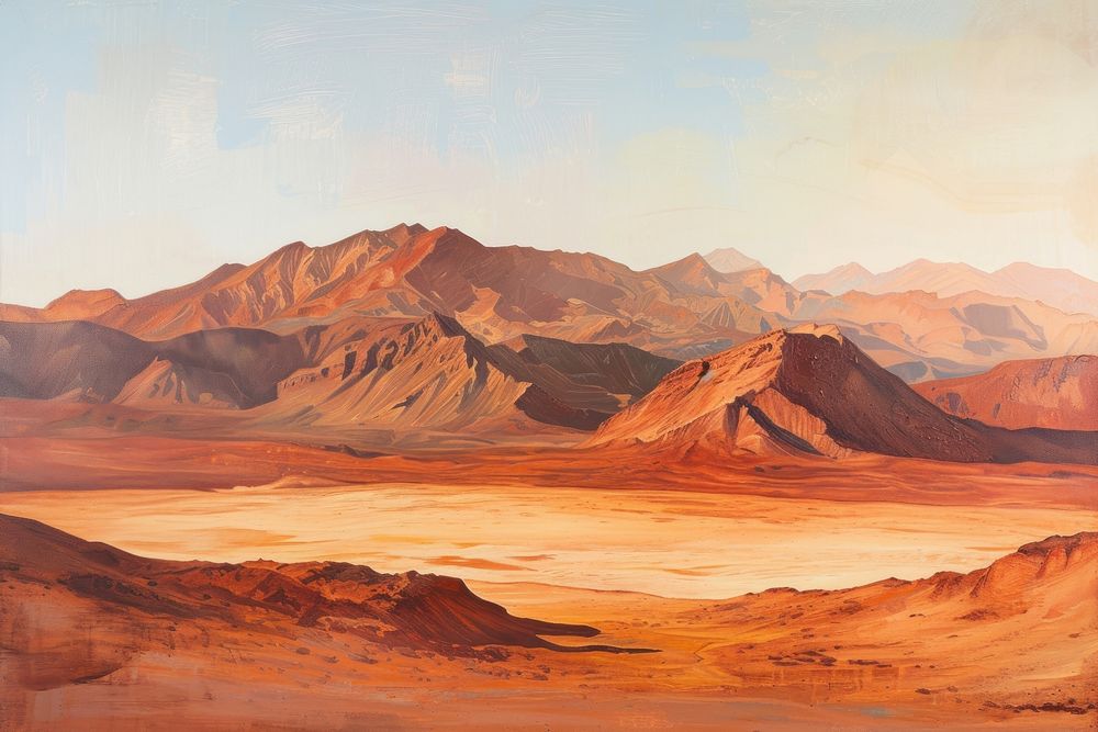 A desert landscape on Mars panoramic painting nature.