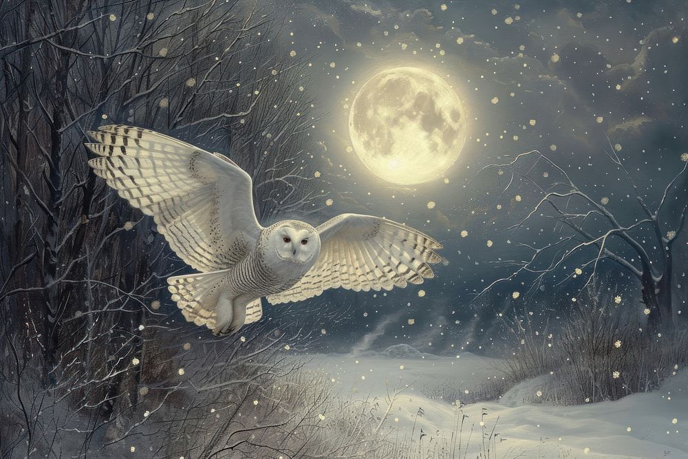 The Winter Owl night moon owl.