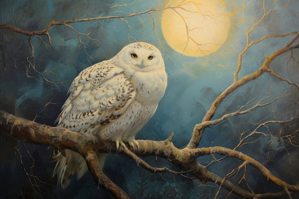 The Winter Owl owl painting outdoors.