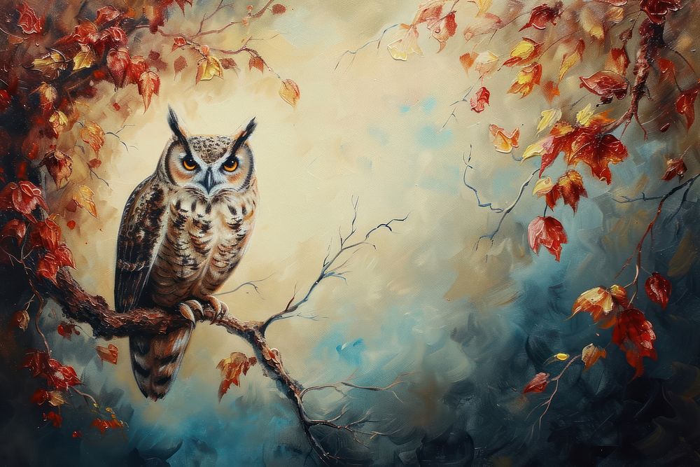 The Autumn Owl painting owl animal.