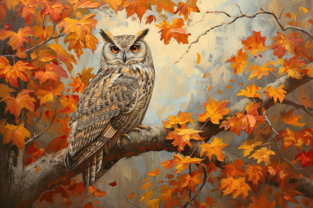 The Autumn Owl autumn painting animal.