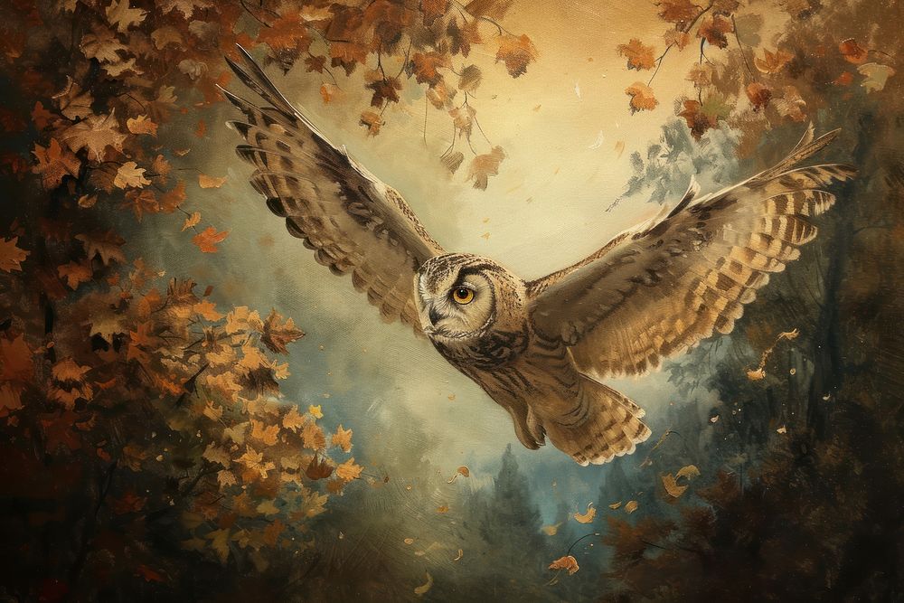 The Autumn Owl painting owl animal.