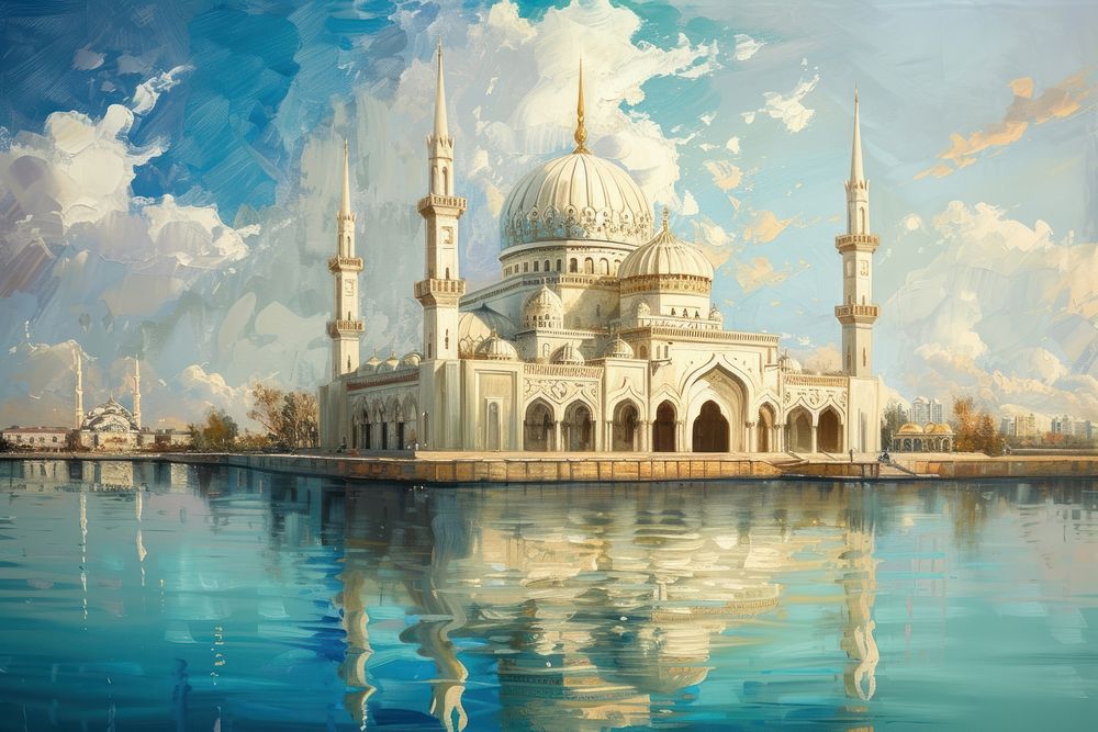 The Islamic Beautiful Mosque architecture dome landscape.
