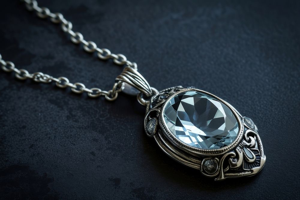 Silver gemstone necklace jewelry pendant diamond.
