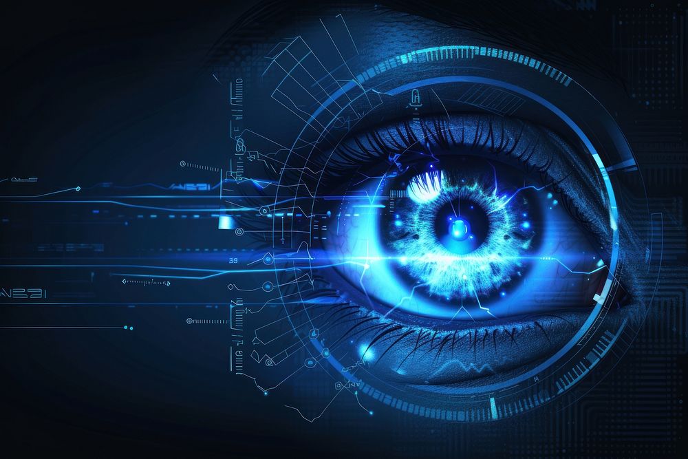 Technological digital eye backgrounds security blue.
