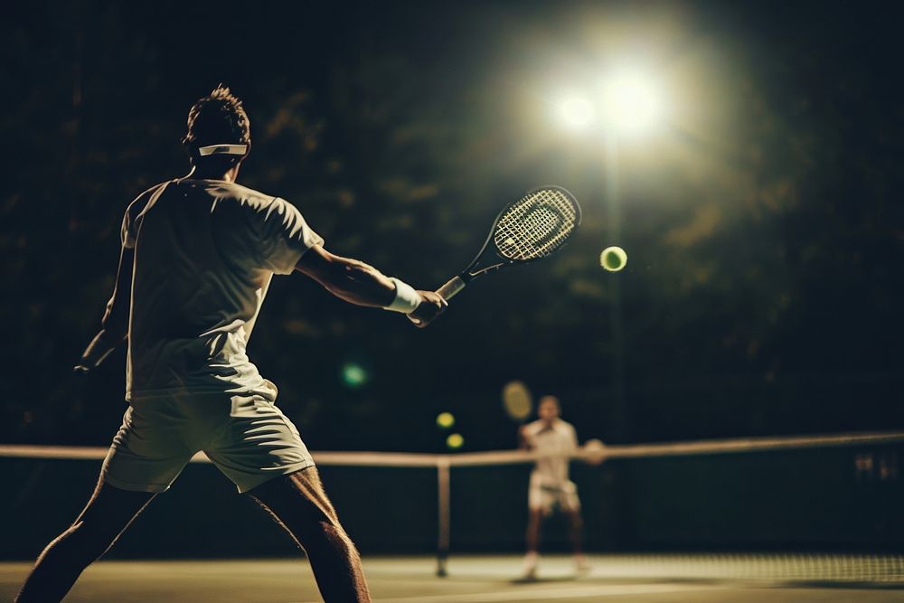 Man playing tennis adult outdoors racket.