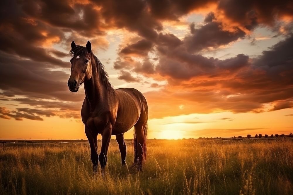 Stallion outdoors nature sunset.