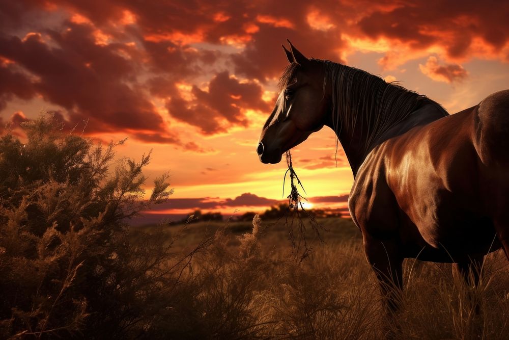 Stallion outdoors nature sunset.