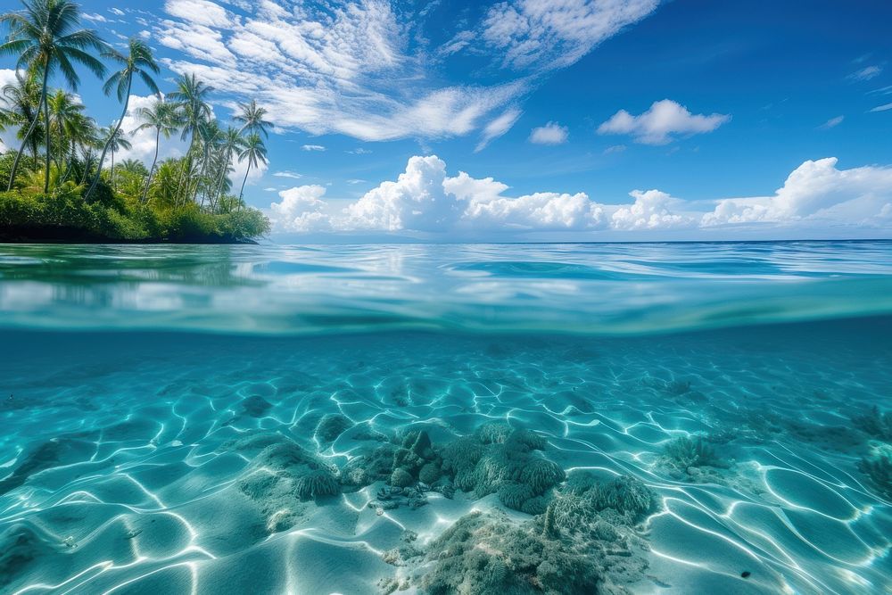 Tropical sea underwater landscape outdoors.