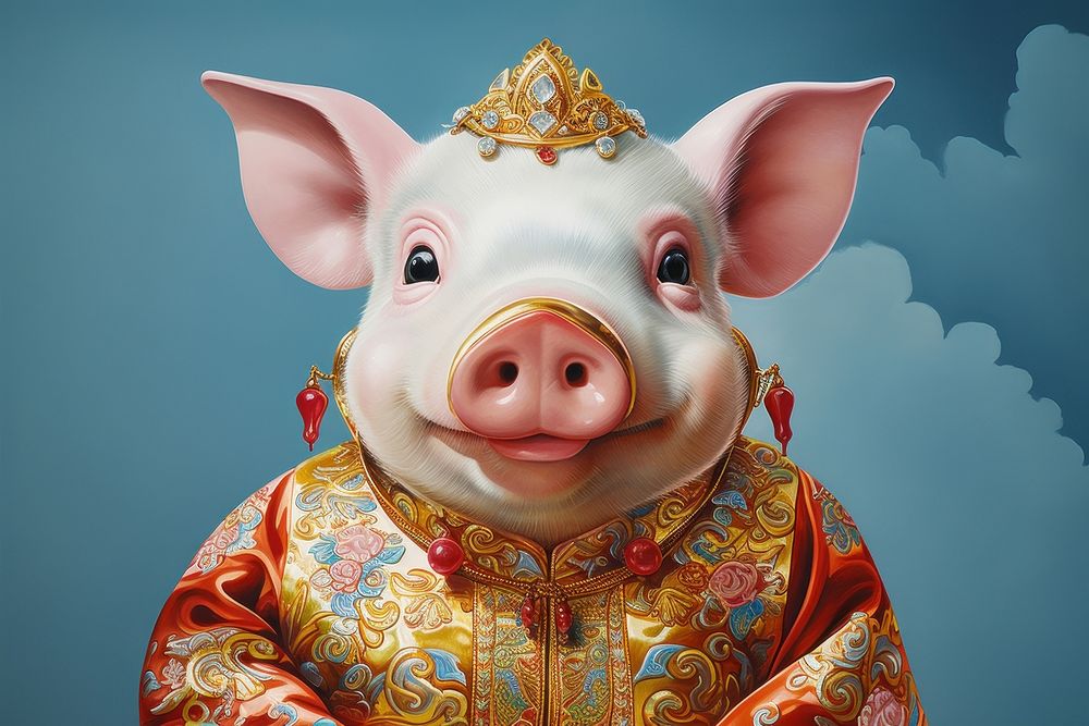 A pig wearing Chinese attire tradition animal mammal.