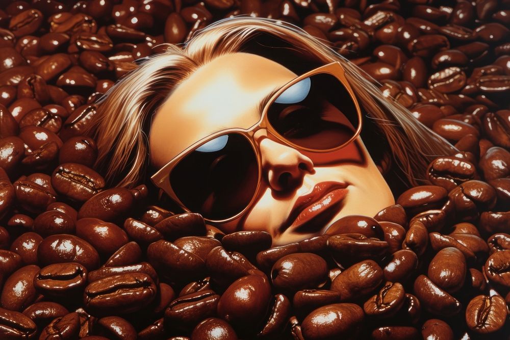A pile of coffee beans backgrounds adult refreshment.