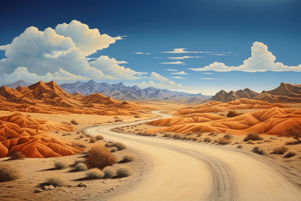 A remote country road winding through the middle of a dry desert landscape outdoors nature.