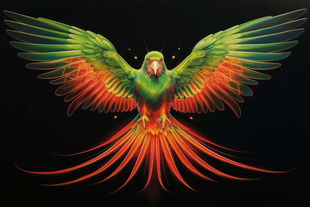 A vibrant bird with bright green and red wings animal parrot creativity.