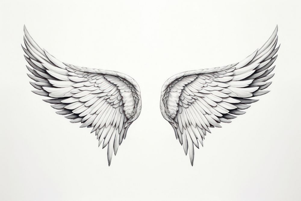 Wings drawing sketch white.