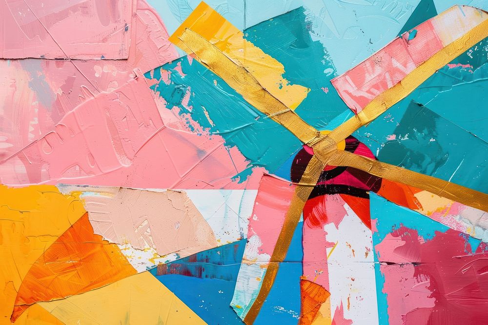 Windmill ripped paper collage art backgrounds abstract.