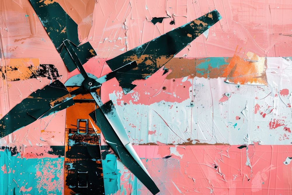 Windmill ripped paper collage backgrounds aircraft art.